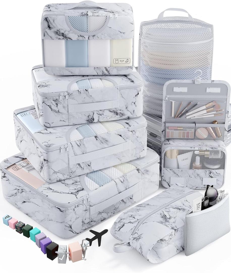 8 Set Packing Cubes for Travel Essentials, Suitcase Organizer Bags in 4 Sizes, Carry-On Luggage Accessories with Laundry Bag, Airplane Must Have, Gifts for Women Men