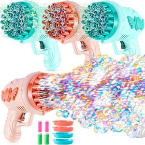 ShinyRelief 4 Pack Wedding Bubble Guns 32 Holes with Light, Bottles Solution, Romantic Bubble Maker for Outdoor Ceremony, Wedding Party Favors, Photo Props, Reception Entertainment (Green and Pink)