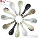 12 Pieces Japanese Retro Ceramics Soup Spoons Japanese Style Rice Spoon Flatware Asian Chinese Serving Spoons Appetizers Tableware Meal Partner for Salad Ramen Noodles Wonton