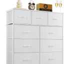 9-Drawer Dresser for Bedroom, Anti-Tip Tall Storage Organizer Chest of Drawers with Wooden Top and Metal Frame Fabric Bins for Closet, Living Room, Hallway, Entryway, White