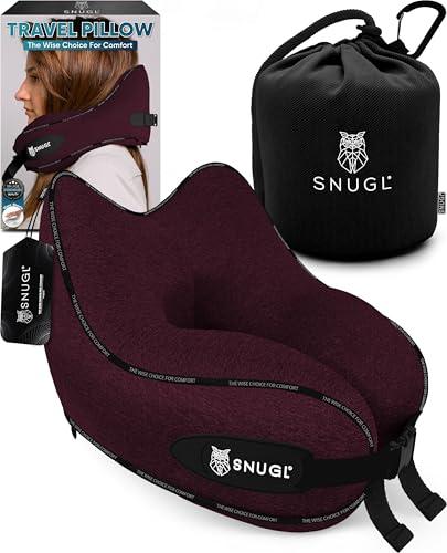SNUGL Travel Pillow – Neck Pillow Airplane, Travel Pillows for Airplanes, Neck Pillows Memory Foam – Road Trip Essentials for Adults – Traveling Essentials - Gifts for Travelers Men & Women