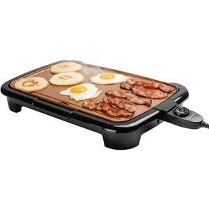 OVENTE Electric Griddle with 16 x 10 Inch Flat Non-Stick Cooking Surface, Removable and Adjustable Temperature Control, Indoor Grill for Instant Breakfast, Pancakes, Eggs or Burgers, Copper GD1610CO