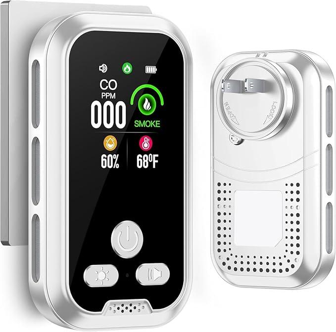 Gedsffati [4-in-1] Plug in Carbon Monoxide Detector & Smoke Alarm 2000 mAh Battery Mini CO Meter Integrated [CO emperature Humidity Sensors] Home Travel Hotel RV