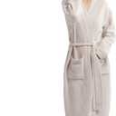 WESHIONGOO Womens Robe Luxury Knit Bathrobe for Women Ultra-Soft Plush Fleece Robe, Cozy Spa-Like Longwear (One Size) (Taupe)