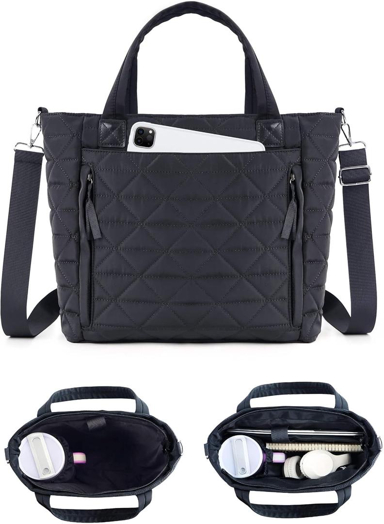 Puffer Tote Bag Compatible with Stanley Cup, Carry On Quilted Bag Work College Travel Handbags Gifts for Women