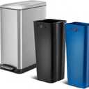 Home Zone Living 13 Gallon Slim Kitchen Trash Can with Dual Compartments for Trash and Recycling, Soft Close Lid, Step Pedal, Stainless Steel, Silver