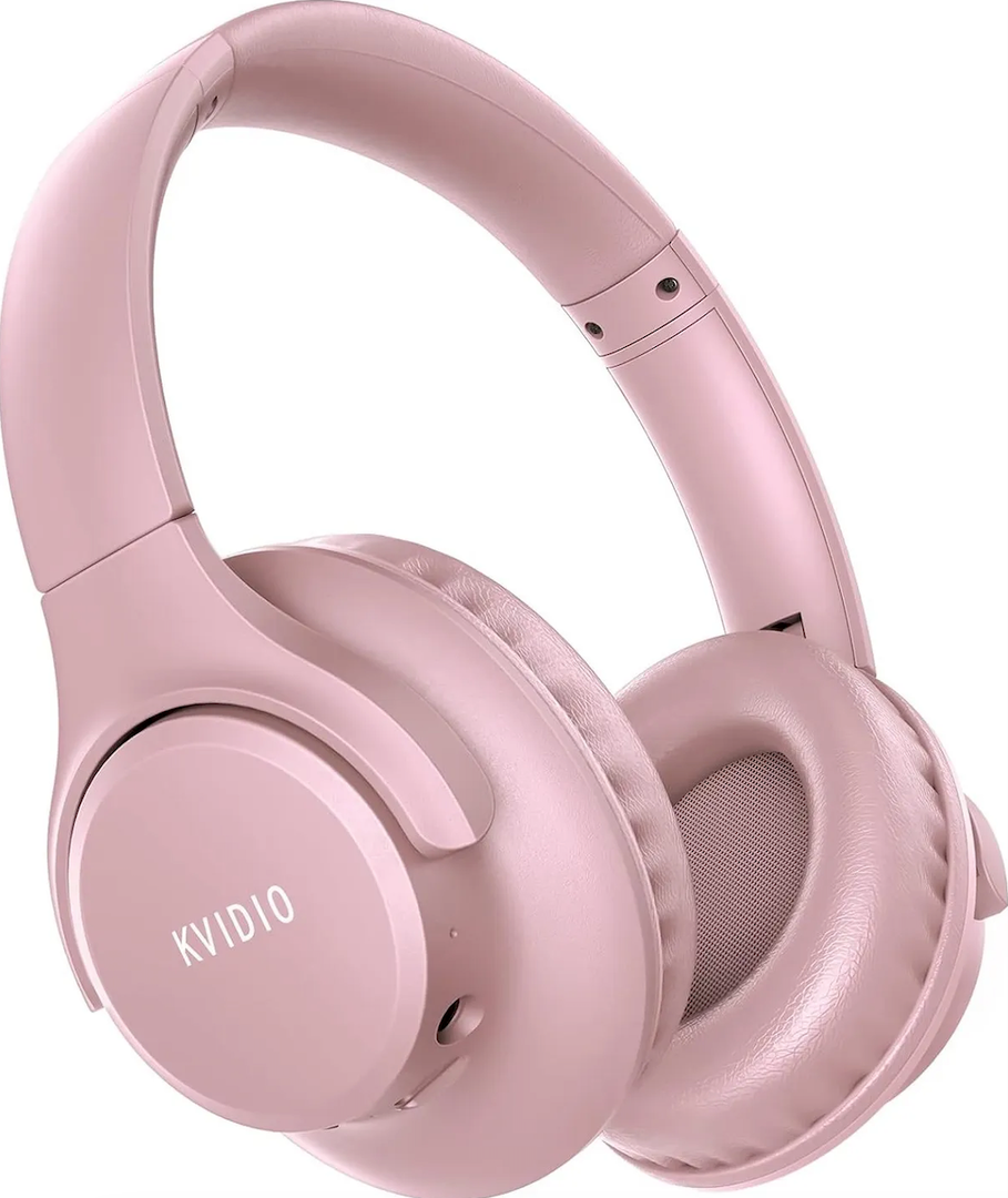 KVIDIO Active Noise Cancelling Headphones, 70 Hours Playtime Bluetooth Headphones Wireless with Microphone, Transparency Mode, Deep Bass and Hi-Fi Stereo Sound Over Ear for Travel Office (Pink)
