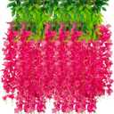 24 Pack Fuchsia Wisteria Hanging Flowers Garland, 3.77 Feet Artificial Flower Vines, Fake Wisteria, Artificial Vines Hanging Garland for Backdrop Outdoor Yard Garden Decor