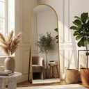 Suidia 56"x15" Arched Full Length Mirror with Stand, Full Body Mirror with Aluminum Frame, Freestanding/Leaning/Wall-Mounted, Floor Mirrors for Bedroom, Living Room, Entryway, Dressing Room, Gold