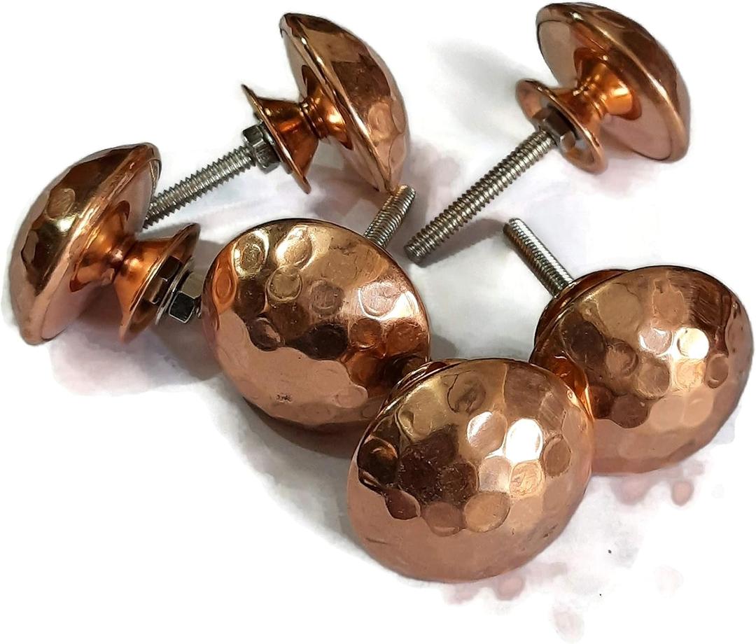 Unique Handmade Hammerbeat Design Copper Cabinet Knobs, Stylish Modern Drawer Pulls, Trendy Cabinet Door Knobs, Hardware for Kitchen, Bathroom Cabinets, Dressers, Set of 6