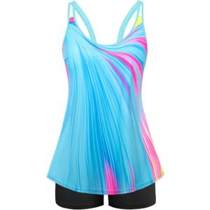 Arolina Tankini Swimsuits for Women Tummy Control Two Piece Bathing Suits Flowy Swim Tops with Boy Shorts (L)