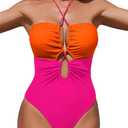 Women's One Piece Swimsuit Tummy Control Bathing Suit Sexy Flattering Cutout Criss Cross Swimwear (Pink, L)