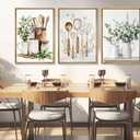 3Pcs Green Botanical Kitchen Wall Art Boho Farmhouse Wall Decor Unframed
