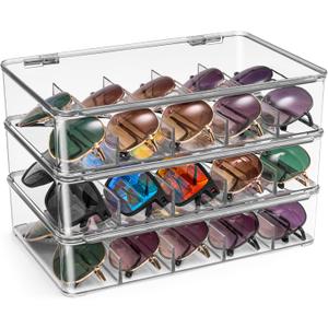 Sorbus Sunglasses Organizer - Plastic Stackable Eyeglass Case Storage Organizer for Multiple Glasses - Reading Glasses