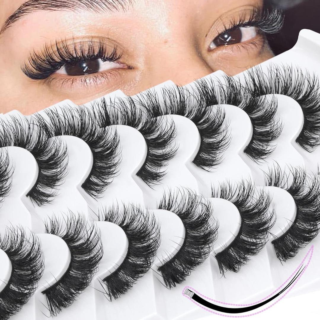 Geeneiya Mink Lashes Wispy False Eyelashes Cat Eye Lashes Natural Look 3D Strip Fake Eyelashes Pack, Long-lasting, Ultra-light, Cluster Lash Extension Effect