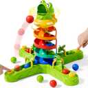 Frog Ball Drop Toy for Kids, 5 Layer Roll Swirling Ball Tower with 12 Balls, Spin and Learn Shoot Balls Drop Montessori Toy, Gifts for Toddler Boys Girls 3 4 5 6 7 8+ Years Old (4 Player)