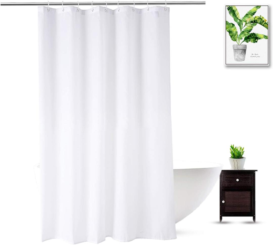 Fabric Shower Curtain Liner 54 x 74 Inch, White Polyester Bathroom Shower Curtains, Heavy Duty, Hotel Quality, Machine Washable, 54x74 Inches