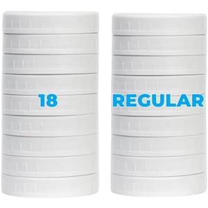 Jumterlee 18 Pack White Regular Mouth Mason Jar Lids with Silicone Rings, Plastic Mason Jar Lids,Plastic Canning Lids, Fit Ball,Kerr and More (White)