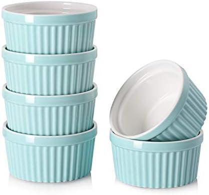 DOWAN Ramekins 6 oz Oven Safe - 6 oz Ramekins for Creme Brulee Souffle, Porcelain Ramekins for Baking, Classic Style Ramekins Bowls, Set of 6, Blue