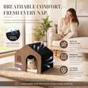 Modern Wooden Cat House Indoor E0 Grade Enclosed Cat Cave Bed with Washable Cushion, Eco-Friendly Non-Toxic Pet Furniture for Kittens & Medium Cats Up to 20 Lbs