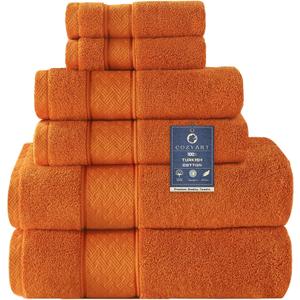 COZYART Orange Bath Towel Set 6 Piece, 2 Bath Towels 2 Hand Towels 2 Washcloths, Luxury 100% Turkish Cotton 650GSM Hotel Quality, Soft, Absorbent, Towel Sets for Bathroom
