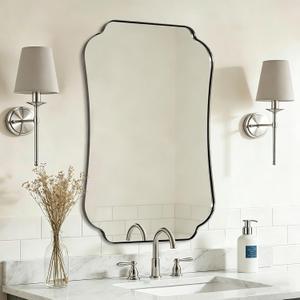 ANDY STAR 24"x40" Chrome Mirror, Scalloped Bathroom Wall Mirror in Anti-Rust Stainless Steel Metal Frame 1 Deep, Hangs Vertically/Horizontally