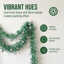 Soccer Tinsel Garland, 52FT Green Silver Artificial PET Garland with Soccer Cutouts, Reusable Hanging Decor for Soccer Party, Banquet, Senior Night, Graduation, Game Day Indoor Outdoor Football Decor