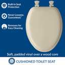 Mayfair Padded Toilet Seat, Cushioned Soft Vinyl over Wood Core Seat, Secure Hinges, Easy Clean, Made in USA, Elongated, Bone
