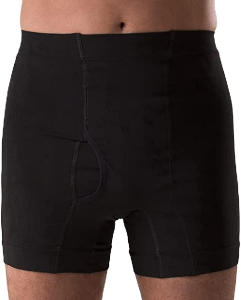 Regular Male Boxer Low for Medium Ostomy and Hernia Support (Black, XL) | Seamless Ostomy & Hernia Briefs for Men | Comfortable Ostomy & Hernia Support Underwear | Colostomy Support Garment