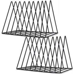 Sooyee 2 Pack 9 Slot Black Magazine Holder,Desktop File Sorter Organizer Triangle Bookshelf Decor Home Office