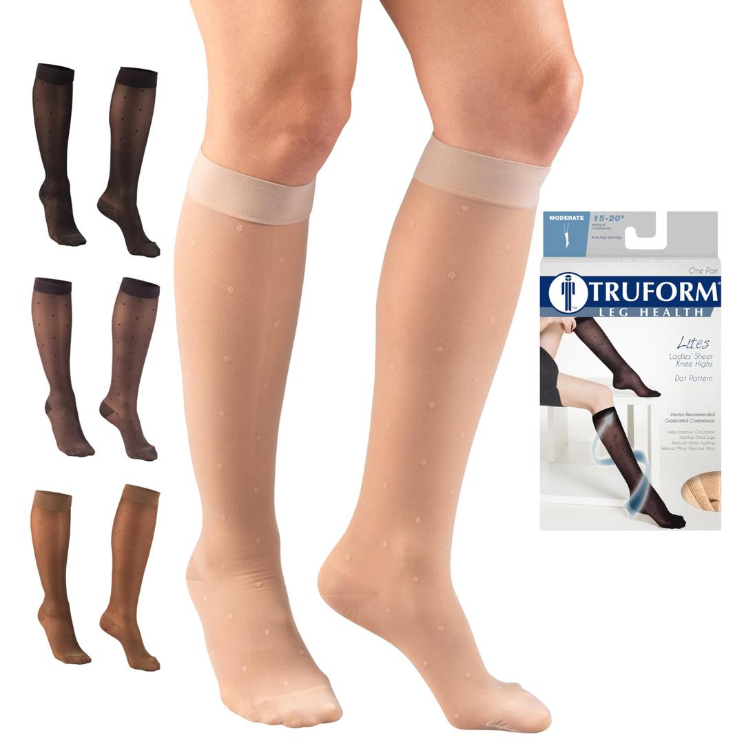 Truform Sheer Compression Stockings, 15-20 mmHg, Women's Knee High Length, 20 Denier, Nude, Medium