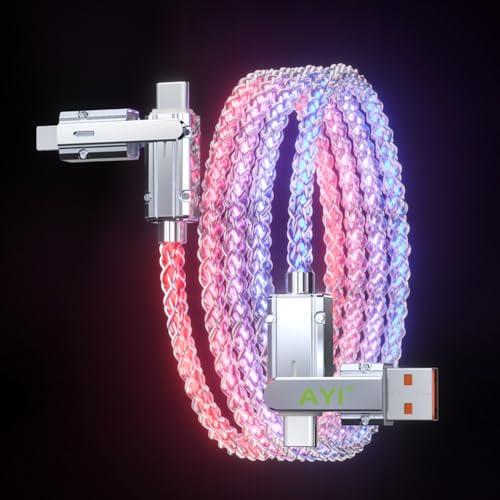 AYI 4in1 Multi Connectors Charger Cable USB A/USB Type C to Type C PD 100W Fast Charging Cord Lighted Up LED Current Flowing Compatible with Almost All Cell Phones -4IN1 Dazzling Colorful