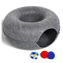 Large Cat Tunnel Bed for Indoor Cats with 3 Toys, Scratch Resistant Donut Cat Bed, Up to 30 Lbs (L 24x24x11, Dark Grey)