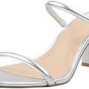BCTEX COLL Women's High Heeled Sandals Two Strap Square Toe Slip on Comfortable Chunky Strappy Heels for Women, Silver, Size 6.5