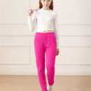 TODDOR 3 Pack Girls Winter Fleece Lined Leggings Stretchy Solid Velvet Pants Warm and Soft Tights for Kids (10-12 Years, Black, Navy, Hot Pink)