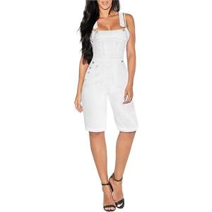 Hybrid & Company Womens Leisure Adjustable Straps Stretch Bermuda Short Denim jumpsuits Overalls Size 2X (White)