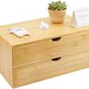Bamboo Desk Organizer With Drawers Countertop Drawers Counter Storage Box Corner Desk Organizer for Home Office No Assembly Required (2 Drawers) (7.5"D x 13.4"W x 6.3"H)
