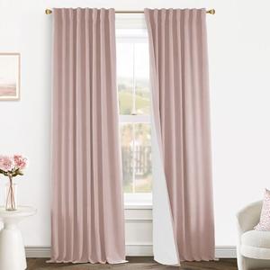 PANELSBURG Light Dusty Pink Curtains 96 Inches Long for Living Room,Linen Neutral Boho Blackout Thermal Insulated Room Darkening Black Out Curtains for Baby Room
