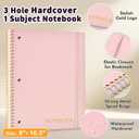 2 x Spiral Notebook Graph Ruled Paper 8" x 10 1/2", 1 Subject Spiral Grid Notebook 3-Hole Punched Perforated Page Ideal for School, Office, Writing, 95 Sheets Lined Journaling Graphing Notebook, Pink