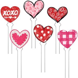 6 Pcs Valentine's Day Heart Planter Stakes Hollow Heart Garden Metal Stakes Sign Corrugated Plastic Valentine's Day Outdoor Decor for Indoor Outdoor Patio Plant Pot, Flower Bed(Red)