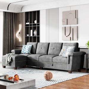 Shintenchi Sectional Couch, Convertible L Shaped Couch with Storage, Modular Sectional Sofa with Storage Ottoman for Living Room, Apartment, Office, Light Grey