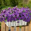 Artificial Flowers for Outdoors Fake Plants Outside Decoration, 20 Bundles Purple Silk Petunia with Eucalyptus UV Resistant Realistic Faux Flowers for Outdoor Planters Garden Balcony Yard Porch Patio