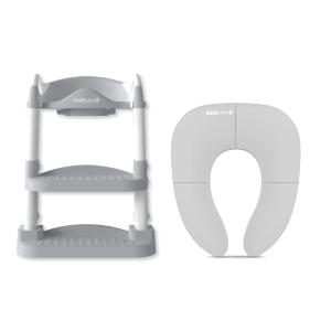 Potty Training Seat w/Ladder (Gray) + Folding Travel Potty Seat (Gray)