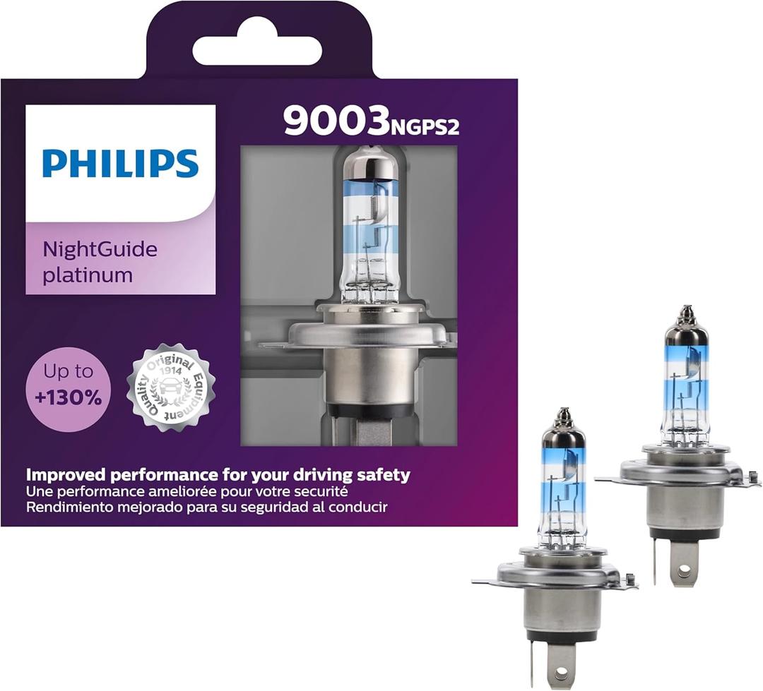 Philips Automotive Lighting 9003 NightGuide Platinum Premium Upgrade Automotive Replacement Headlight Bulb, Fits Select High Beam, Low Beam, and Fog Positions (Pack of 2)