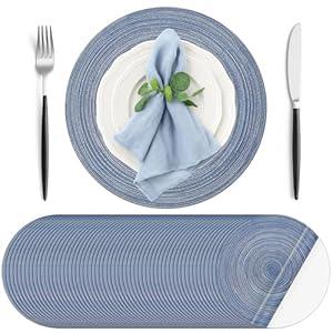 Geosar 100 Pcs Disposable Paper Placemats Cotton Woven Look 13'' Round Placemats Rustic Disposable Table Pads Bulk for Dining Table Decoration Birthday Wedding Bridal Baby Shower Party