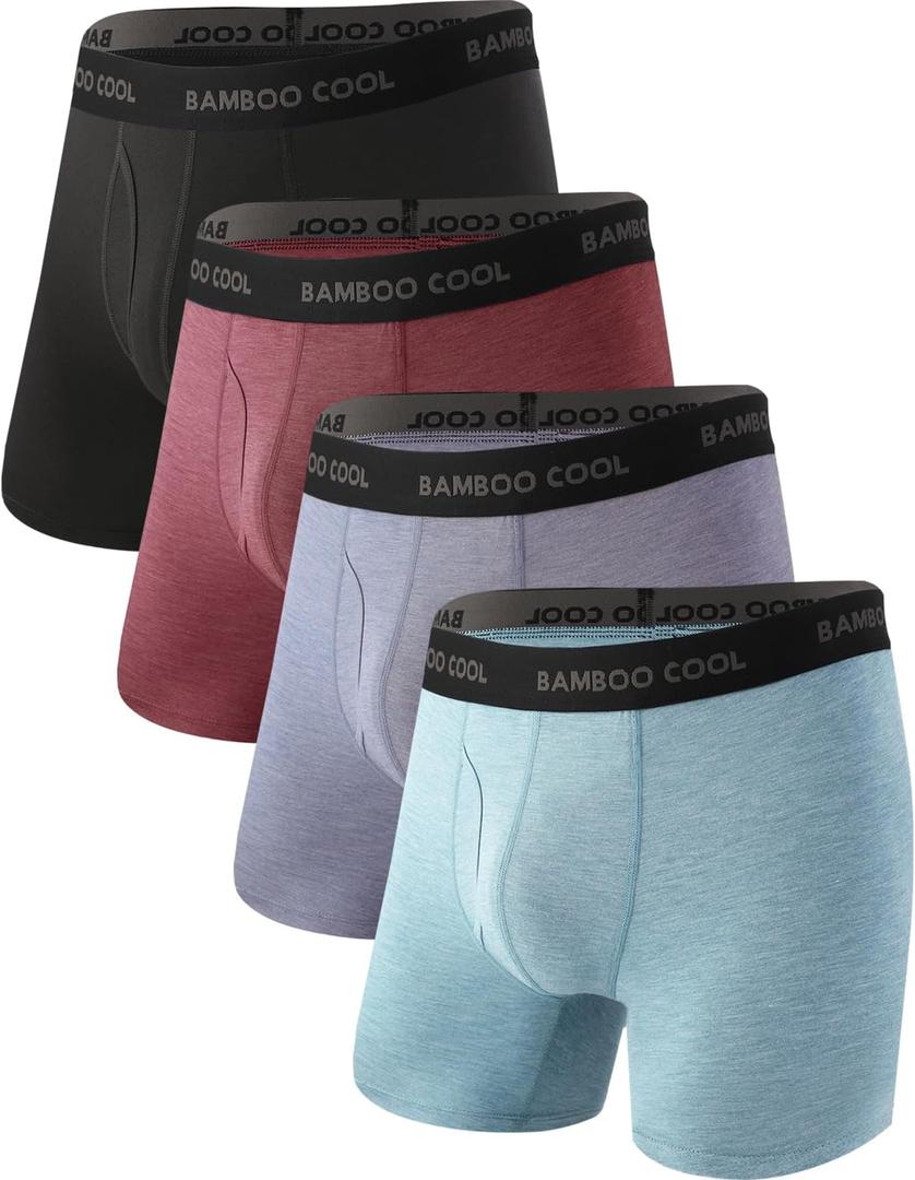 BAMBOO COOL Men's Ultra Breathable Underwear,No Riding Up Boxer Briefs with ComfortFlexible Waistband,Multipack (Medium, 01-multicolor (4 Pack))