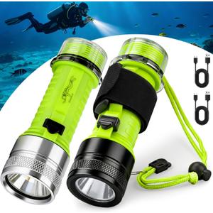 Diving Flashlight Underwater LED Light, 1500 Lumen & 3 Modes IPX8 Waterproof Flashlight, Rechargeable Torch Scuba Dive Light Water Lights for Night Diving Snorkeling Outdoor Sports (Black+Silver)