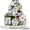 Tatuo 18 Pcs Farmhouse Tiered Tray Decor Set Home Wooden Signs Rustic Home Tiered Tray Decorations Buffalo Plaid Farmhouse Tabletop Wood Signs for Kitchen Table Shelf Decor