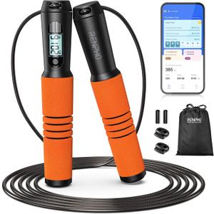RENPHO Smart Jump Rope - APP Data Storage & Tracking & Analysis, Tangle-Free Jumping Rope for Men, Women, Skipping Rope with Counter, Adjustable workout Jump Ropes for Crossfit, Gym, MMA (D-Orange Steel wire rope 1 pc)