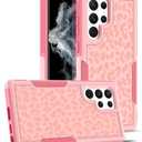 Bonoma Case for Samsung Galaxy S22 Ultra Pink Leopard Print, Heavy Duty Protection Shockproof Armor Case, Cute Pink Leopard Cheetah Cover for 6.8inch